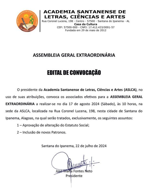 Convocação - Assembleia Geral Extraordinária
